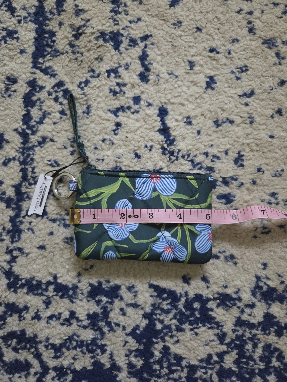 Vera Bradley Green Floral Wristlet with Blue and Red Accents